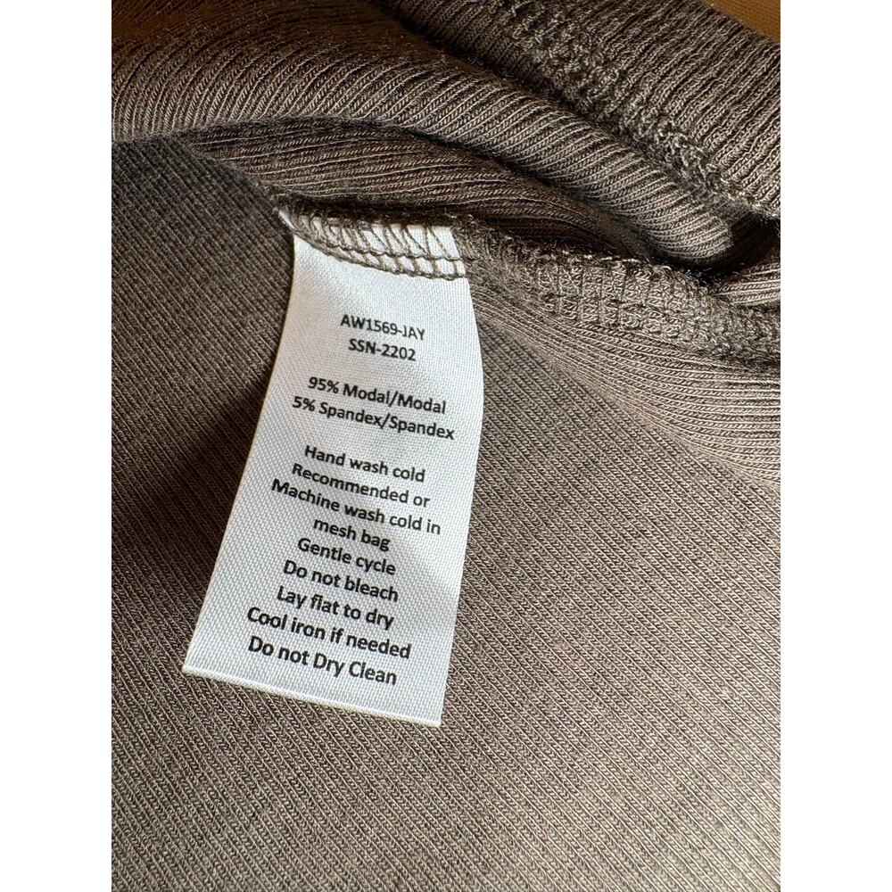 ATM Anthony Thomas Melillo Olive Brown Ribbed Scoop Neck Tee M Minimalist - Picture 5 of 6